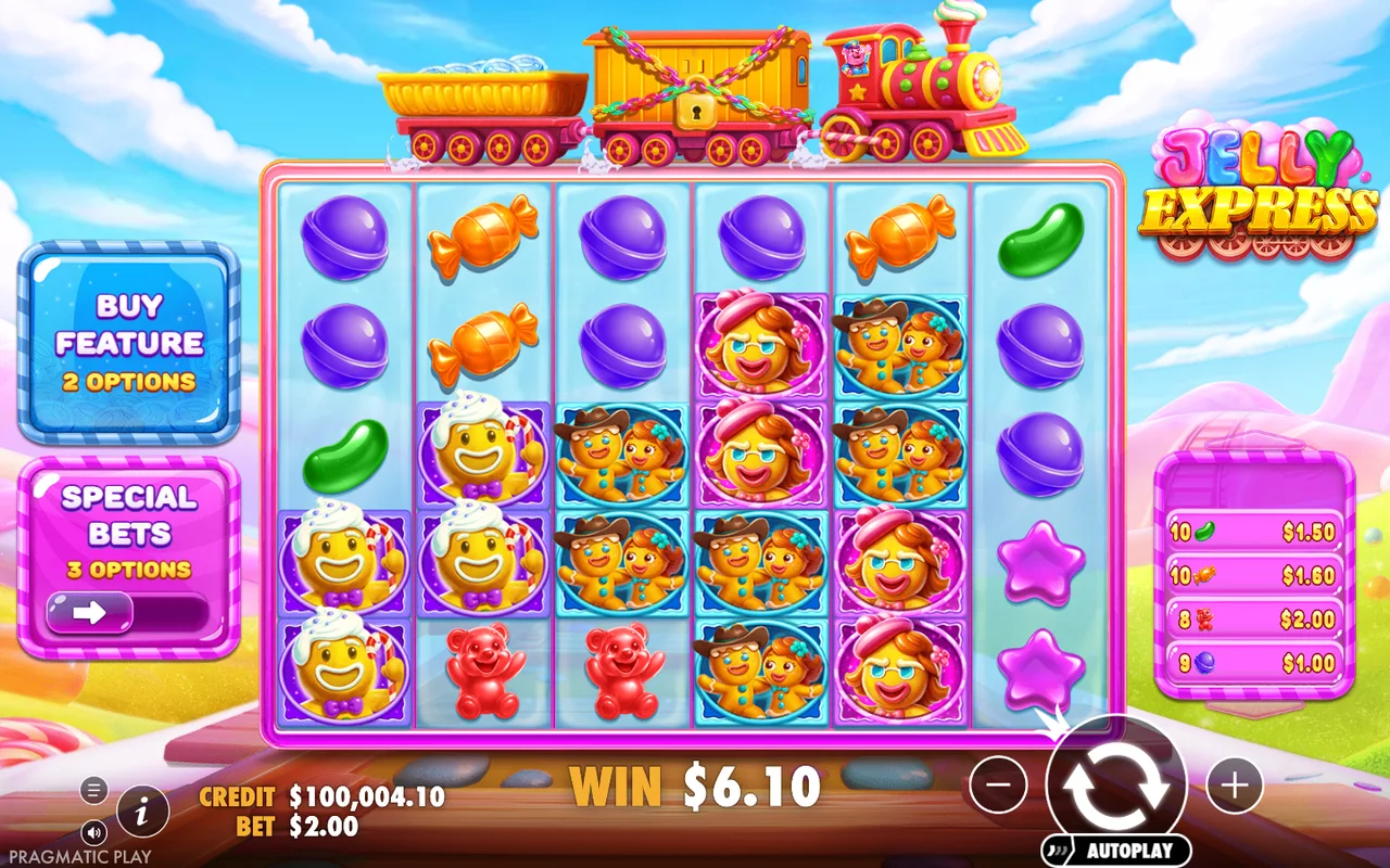 Completed Jelly Express demo round: USD 2 stake, USD 6.10 win and USD 100004.10 final credit